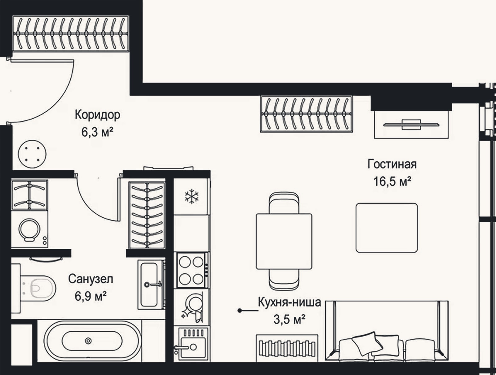 Планировка: Студия, 33,2 м²