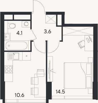 Планировка: 1-к, 32,8 м²