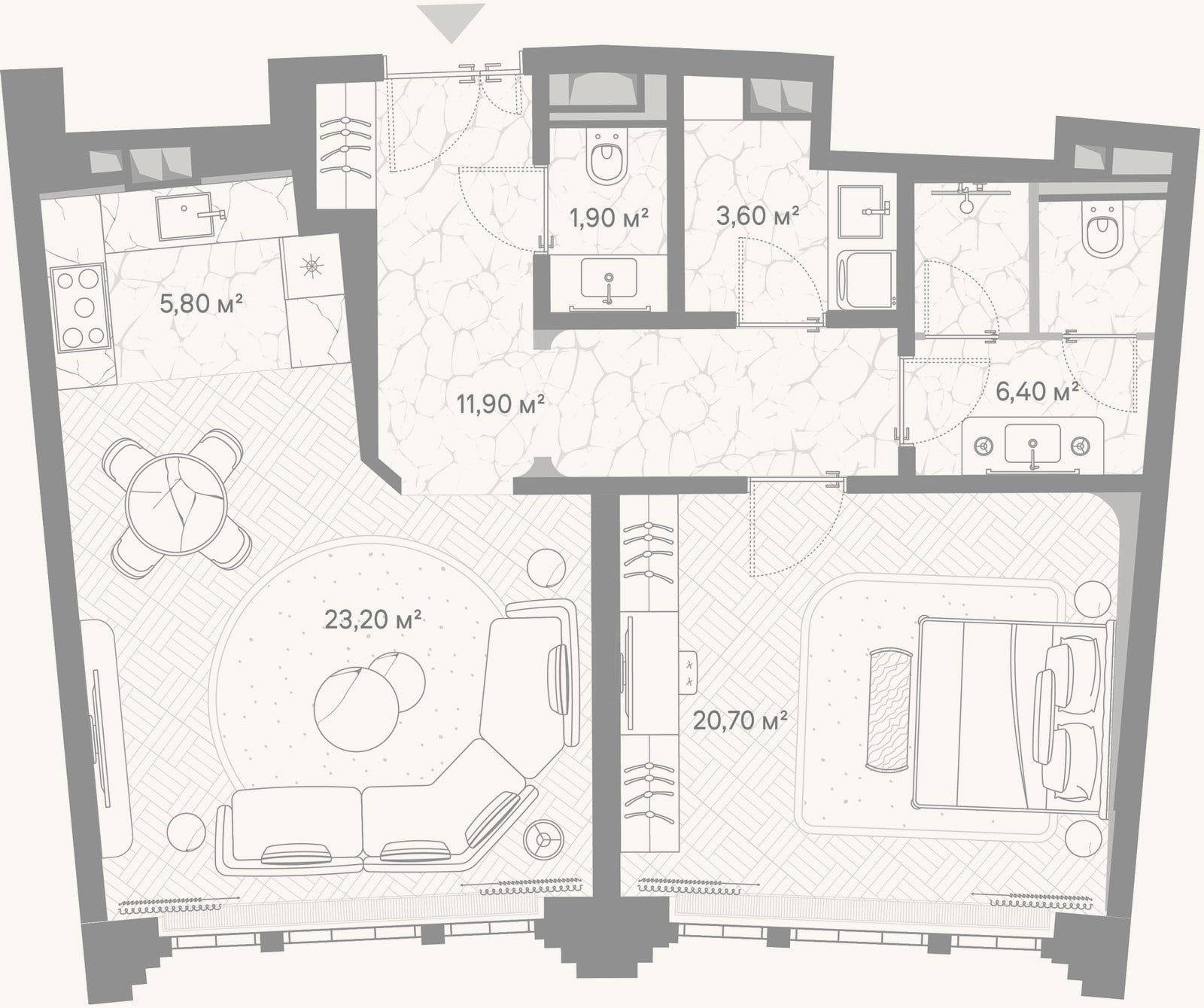 Планировка: 1-к, 73,5 м²
