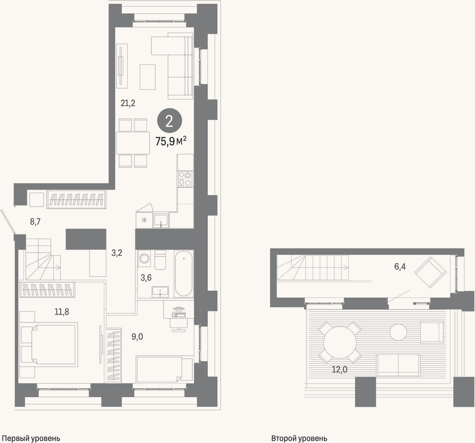 Планировка: 2-к, 63,8 м²