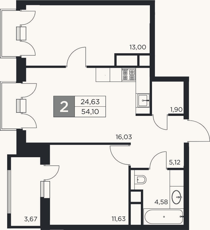 Планировка: 3-к, 52,3 м²