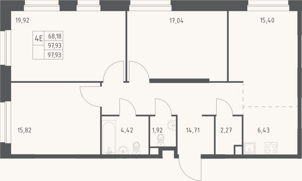 Планировка: 4+ к, 97,9 м²