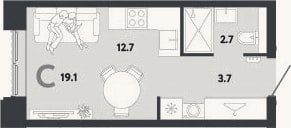 Планировка: Студия, 19,1 м²