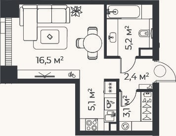 Планировка: Студия, 32,3 м²