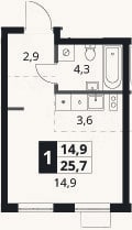 Планировка: Студия, 25,7 м²