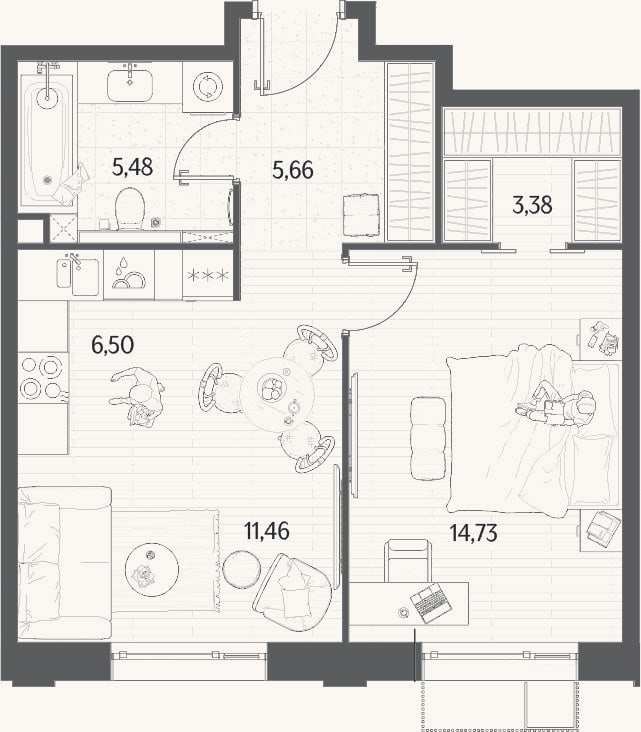 Планировка: 2-к, 47,2 м²