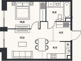 Планировка: 2-к, 46,3 м²