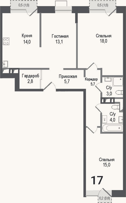 Планировка: 3-к, 81,3 м²