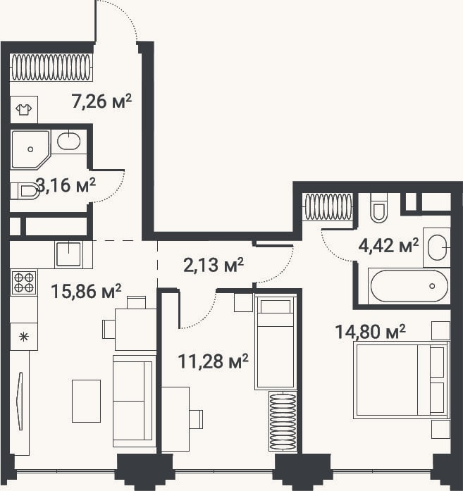 Планировка: 3-к, 57,8 м²