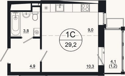 Планировка: Студия, 28 м²