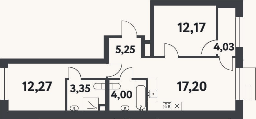 Планировка: 2-к, 54,2 м²