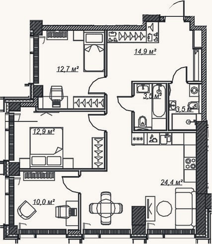 Планировка: 4+ к, 81,9 м²