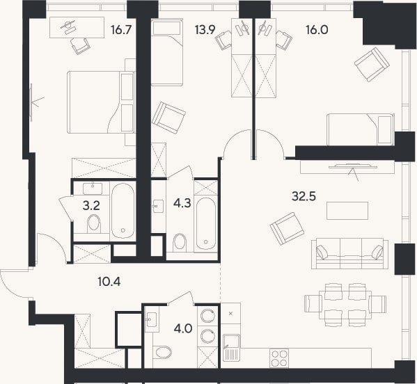 Планировка: 4+ к, 101 м²