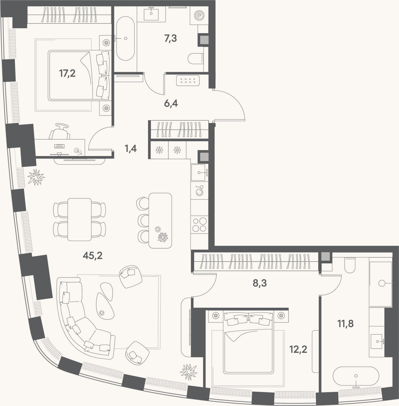 Планировка: 3-к, 109,8 м²