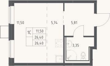 Планировка: Студия, 26,4 м²