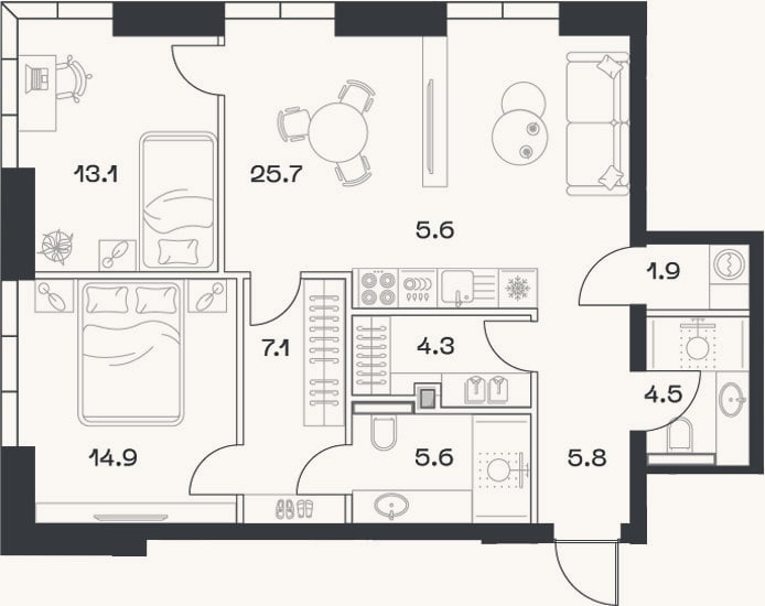 Планировка: 3-к, 80,2 м²