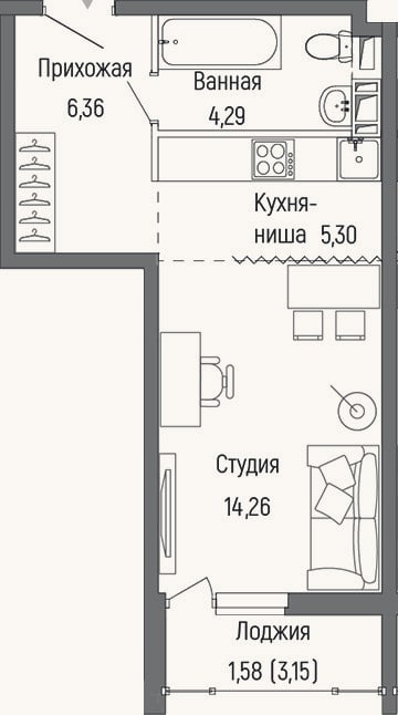 Планировка: Студия, 30,2 м²