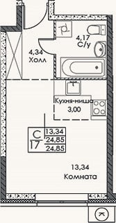 Планировка: Студия, 24,9 м²