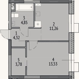 Планировка: 1-к, 37,7 м²