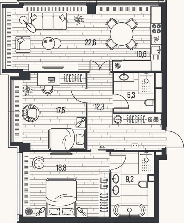 Планировка: 3-к, 96,3 м²