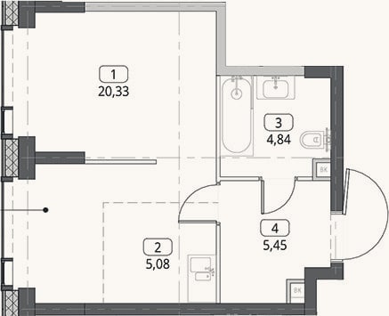 Планировка: Студия, 35,7 м²
