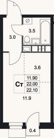 Планировка: Студия, 22 м²