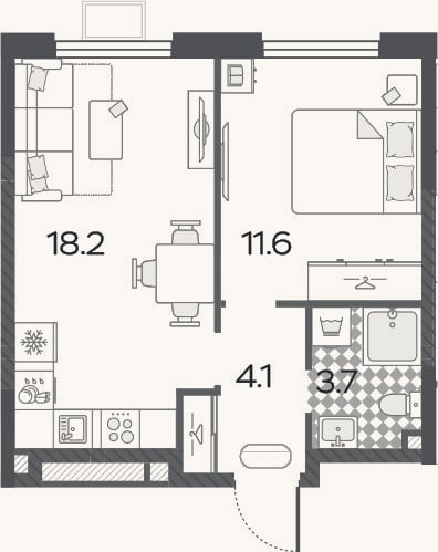 Планировка: 2-к, 37,6 м²