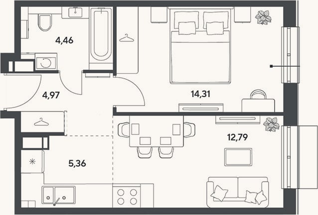 Планировка: 2-к, 41,9 м²
