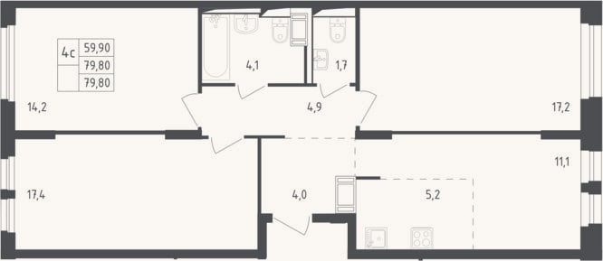 Планировка: 4+ к, 79,8 м²