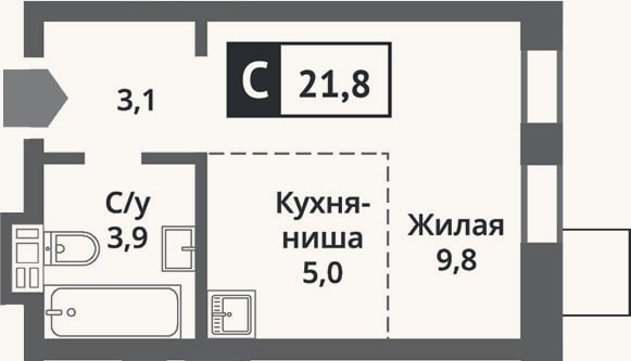 Планировка: Студия, 21,8 м²