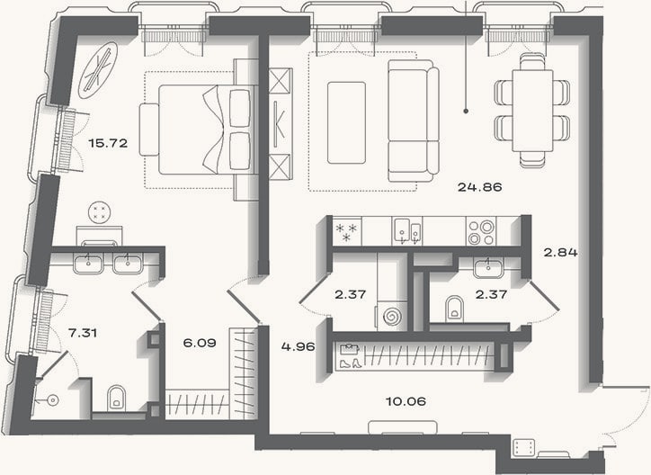 Планировка: 2-к, 81,3 м²