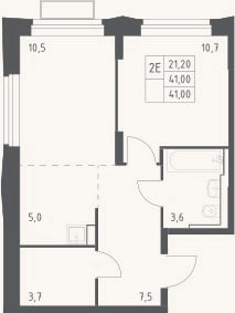 Планировка: 2-к, 41 м²