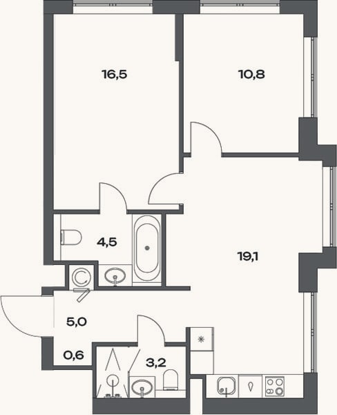 Планировка: 3-к, 60,9 м²