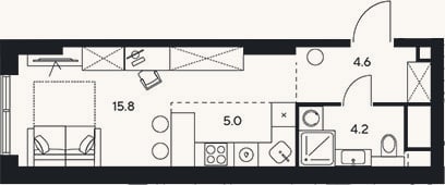 Планировка: Студия, 29,6 м²