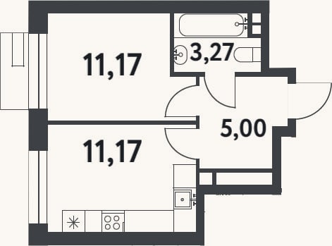 Планировка: 1-к, 30,6 м²