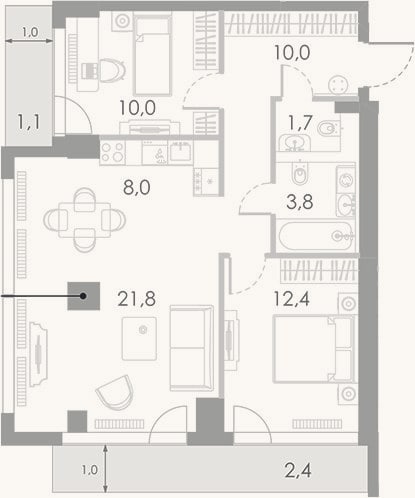Планировка: 3-к, 67,7 м²