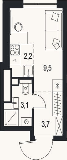 Планировка: Студия, 18,5 м²