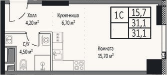Планировка: Студия, 31,1 м²
