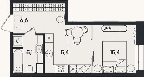 Планировка: Студия, 32,5 м²