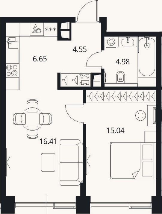 Планировка: 2-к, 47,6 м²