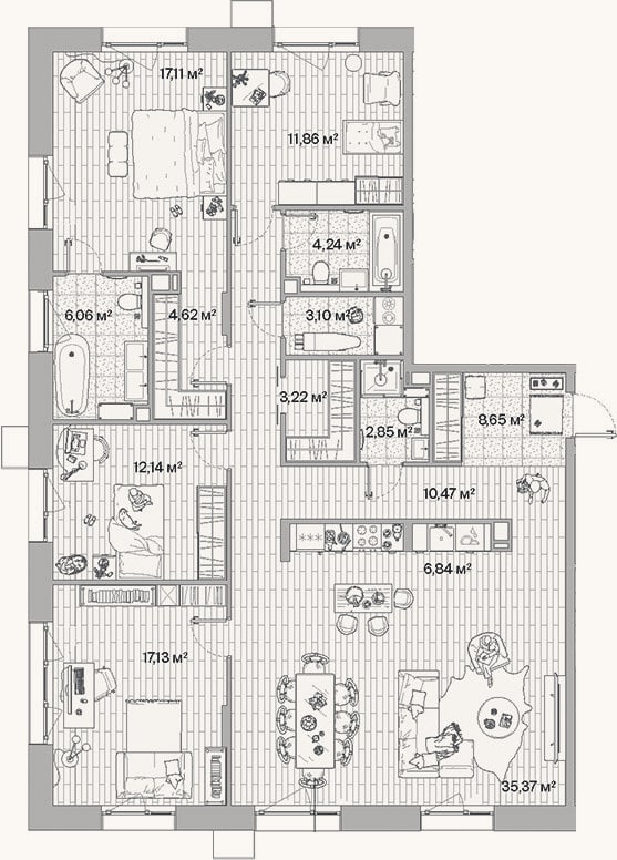 Планировка: 4+ к, 143,7 м²