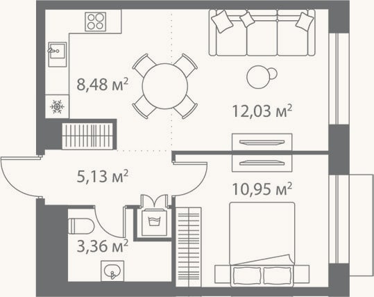 Планировка: 2-к, 40 м²