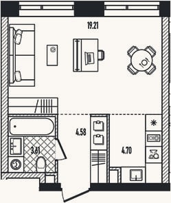 Планировка: Студия, 32,1 м²