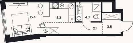 Планировка: Студия, 30,6 м²