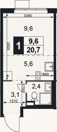 Планировка: Студия, 20,7 м²