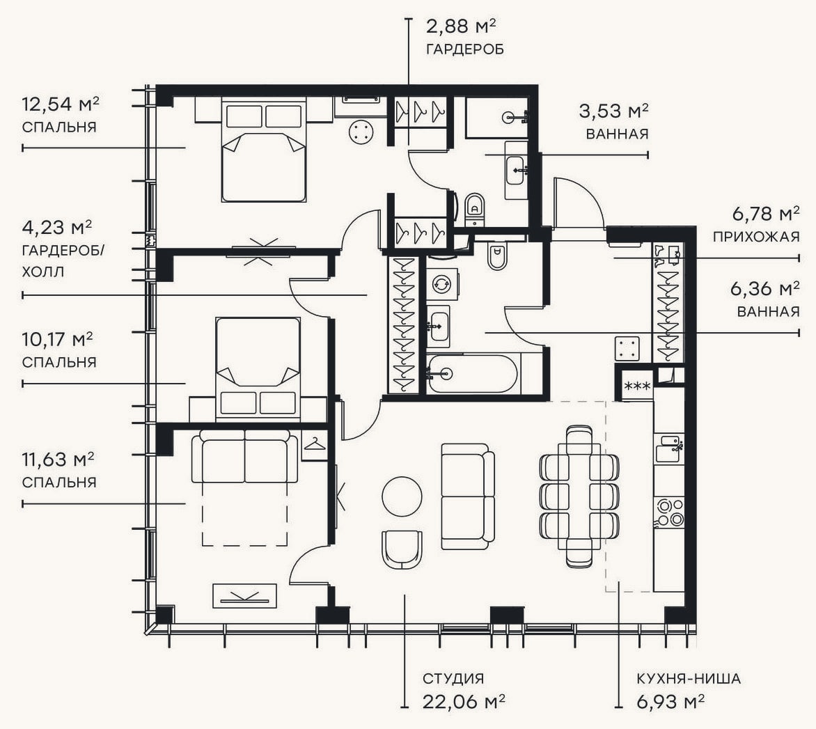 Планировка: 4+ к, 86,1 м²