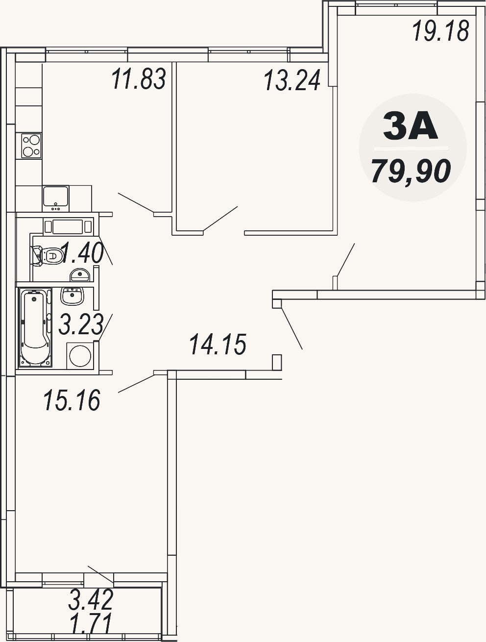 Планировка: 3-к, 78,2 м²