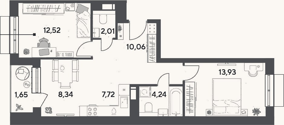 Планировка: 3-к, 58,8 м²