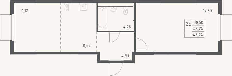 Планировка: 2-к, 48,2 м²