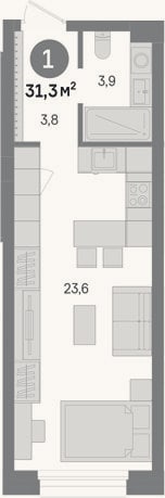 Планировка: Студия, 31,3 м²